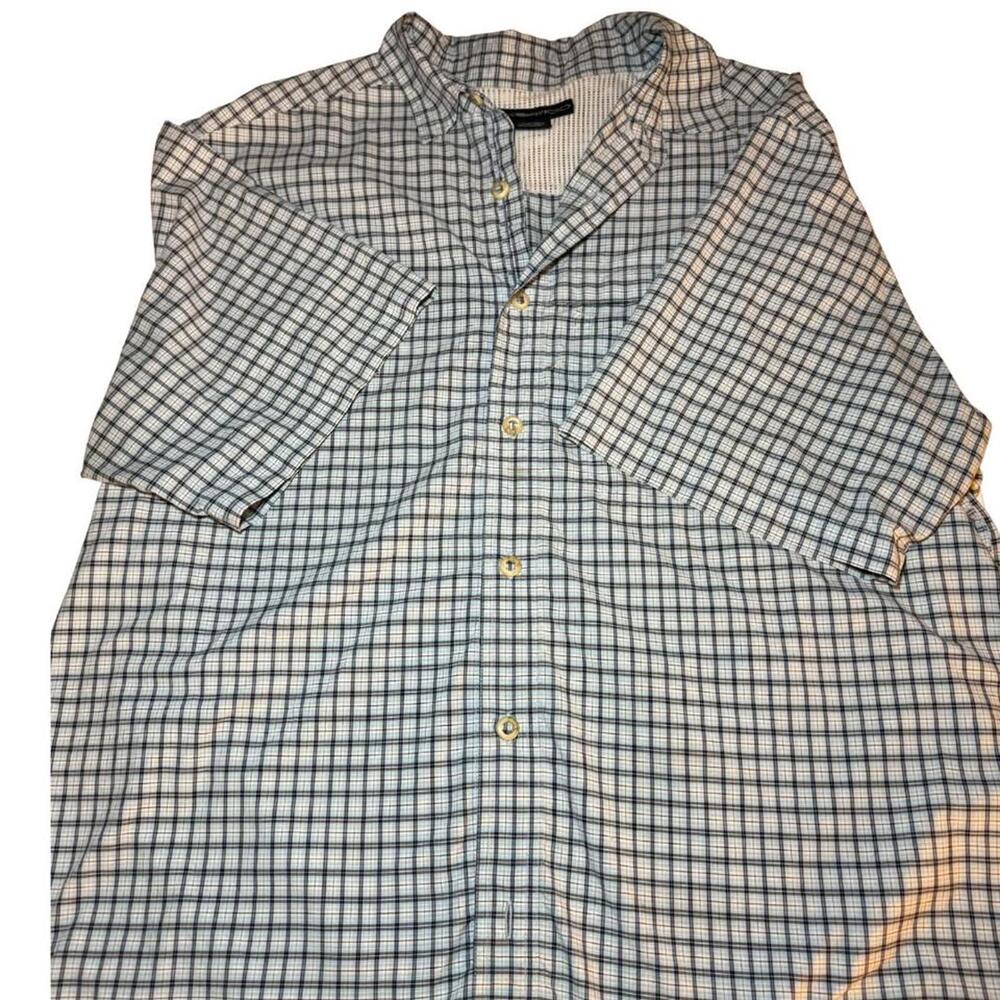 Exofficio Mens XL Blue Plaid Short Sleeve Button Up‎ Performance Shirt GorpCore